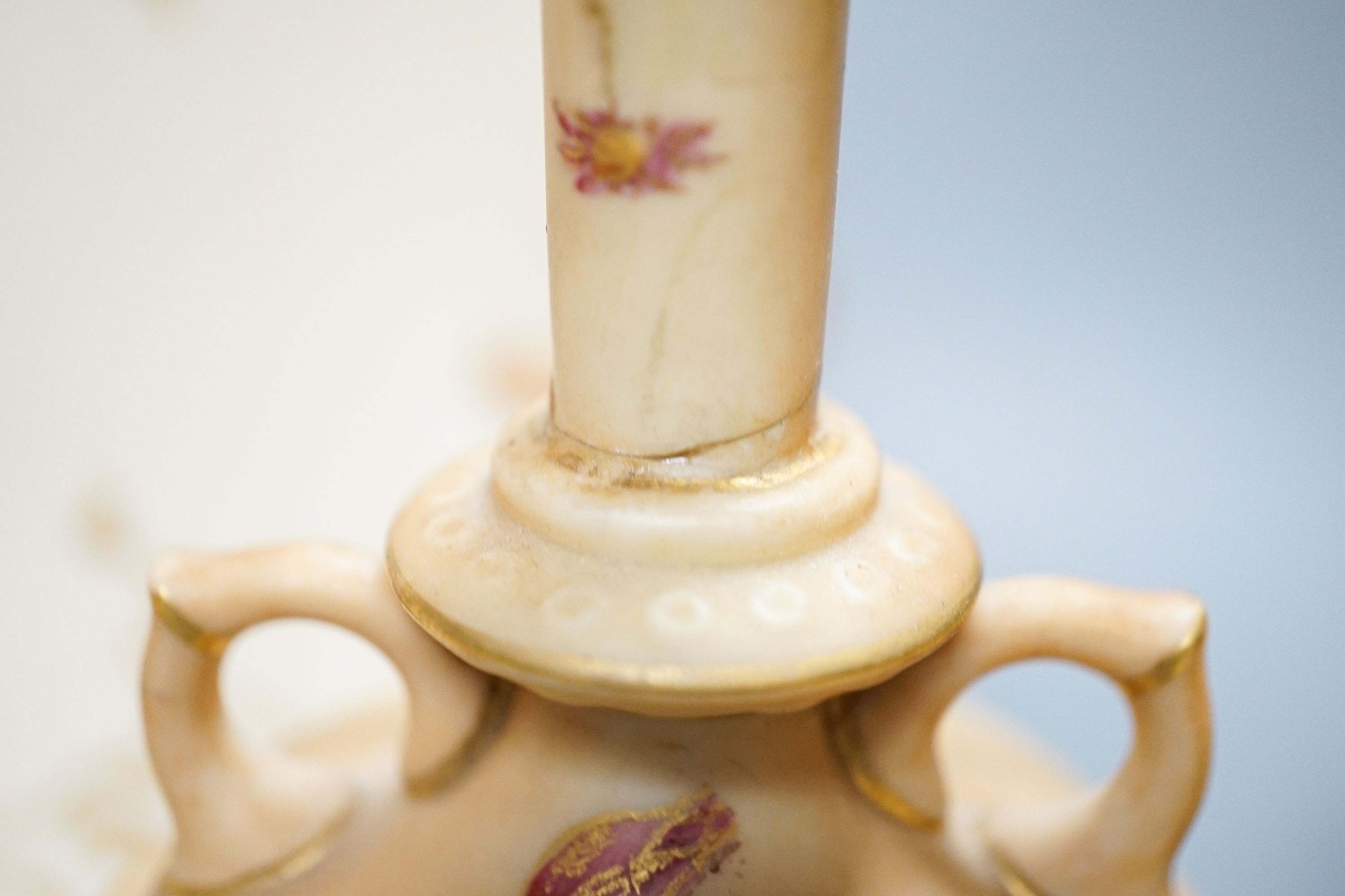 A group of ornamental Royal Worcester blush ivory ground items, including a shell dish, 18cm wide, two vases, a dish etc.